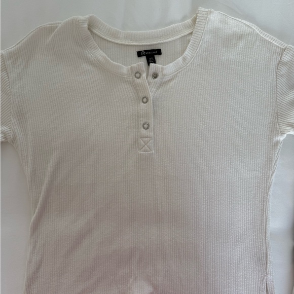 white Ribbed Henley Top - Picture 1 of 3